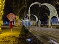 CALDAS DE SAO JORGE, PORTUGAL - DECEMBER 19, 2023. Night scene of Christmas decorations in the streets. The village is part of the