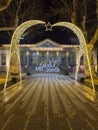 CALDAS DE SAO JORGE, PORTUGAL - DECEMBER 19, 2023. Night scene of Christmas decorations in the streets. The village is part of the