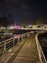 CALDAS DE SAO JORGE, PORTUGAL - DECEMBER 19, 2023. Night scene of Christmas decorations in the streets. The village is part of the