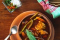 Caldo Tlalpeno, traditional homemade Mexican food. Traditional Mexican soup. Homemade mexican food concept. Royalty Free Stock Photo