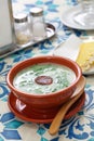 Caldo verde kale soup  &  broa corn bread Royalty Free Stock Photo