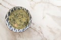 Caldo verde a popular portuguese kale soup. Top view with copy space Royalty Free Stock Photo