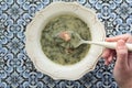 Caldo verde soup, a portuguese kale soup Royalty Free Stock Photo