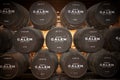 Calem port wine barrels in the caves at Porto Portugal Royalty Free Stock Photo