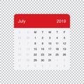 Calendar July 2019 Clean Minimal Table Simple Design. Week Starts on Monday.