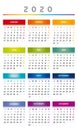 2020 Calendar with Boxes in Rainbow Colors 3 Columns - French