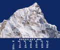 Calendar 2010. Himalaya tops.February. Nupse 7864m Royalty Free Stock Photo