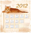 calendar 2012 with lying ginger kitten