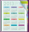 Calendar for 2013. Week starts on Sunday Royalty Free Stock Photo