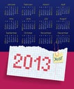 Calendar for 2013. Week starts on Sunday. The scho Royalty Free Stock Photo