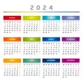 2024 Calendar with Boxes in Rainbow Colors 4 Columns - German Language