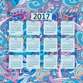 Calendar for 2017, against the background of an abstract floral