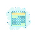 Calendar agenda icon in comic style. Planner vector cartoon illustration pictogram. Calendar business concept splash effect