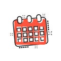 Calendar agenda icon in comic style. Planner vector cartoon illustration pictogram. Calendar business concept splash effect