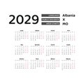 Calendar 2029 Albanian language with Albania public holidays.