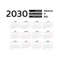 Calendar 2030 Albanian language with Albania public holidays.