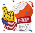 Calendar, American Flag, Football Ball and Glove for Big Game, Vector Illustration