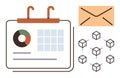 Calendar with Analytics Chart, Blockchain Network, and Envelope Representing Data and Communication Royalty Free Stock Photo