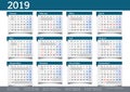 2019 calendar annual planner pocket business year vector