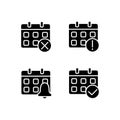 Calendar app management black glyph icons set on white space Royalty Free Stock Photo