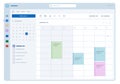 calendar application user interface displayed on a web browser screen monthly view and a detailed weekly schedule with notes time Royalty Free Stock Photo