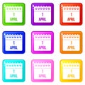 Calendar April 1 icons 9 set Royalty Free Stock Photo