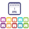 Calendar April 1 icons set Royalty Free Stock Photo