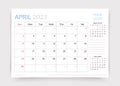 Calendar for April 2023 year. Desk monthly planner template. Vector illustration