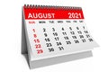 Calendar August 2021. 3d rendering Royalty Free Stock Photo