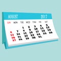 Calendar 2017 August page of a desktop calendar. Royalty Free Stock Photo