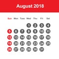 Calendar for August 2018