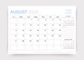 Calendar for August 2023 year. Desk monthly planner template. Vector illustration