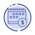 Calendar, Banking, Dollar, Money, Time, Economic Blue Dotted Line Line Icon