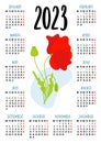 Calendar for 2023 with beautiful red poppy flower. Vector illustration. Vertical calendar template for 12 months in Royalty Free Stock Photo