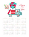 Calendar 2016 with bird carrying a gift on the car Royalty Free Stock Photo