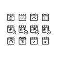 Calendar black vector icon set. Calender with date. Royalty Free Stock Photo