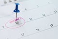 Calendar with Blue thumbtack in word payday for remind Royalty Free Stock Photo