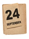 Calendar book page 24 September Old paper isolated Royalty Free Stock Photo