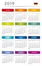 2019 Calendar with Boxes in Rainbow Colors 4 Trimesters - 3 Columns - German Language with Flag