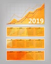 2019 calendar with business statistics chart showing different growing graphs