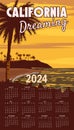 Calendar 2024 California Dreaming retro travel wall poster Royalty Free Stock Photo