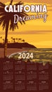 Calendar 2024 California Dreaming retro travel wall poster