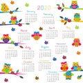 2020 Calendar with cartoon owls