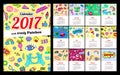 Calendar 2017 In cartoon 80s-90s comic style fashion patches, pins and stickers.