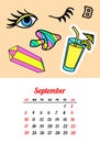 Calendar 2017 In cartoon 80s-90s comic style fashion patches, pins and stickers. Pop art vector illustration. Trendy