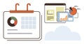 Data Analytics Dashboard with Calendar, Pie Chart, and Cloud Connectivity Elements Royalty Free Stock Photo