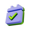 Calendar checkmark icon 3d render concept on white background