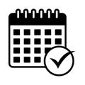 Calendar checkmark icon. Date confirmation symbol. Approved schedule Vector. Event success illustration. Royalty Free Stock Photo