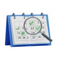 Calendar with checkmarks and magnifying glass isolated on transparent background Royalty Free Stock Photo
