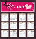 Calendar 2019 Chinese calendar for happy New Year 2019 year of the pig. Royalty Free Stock Photo